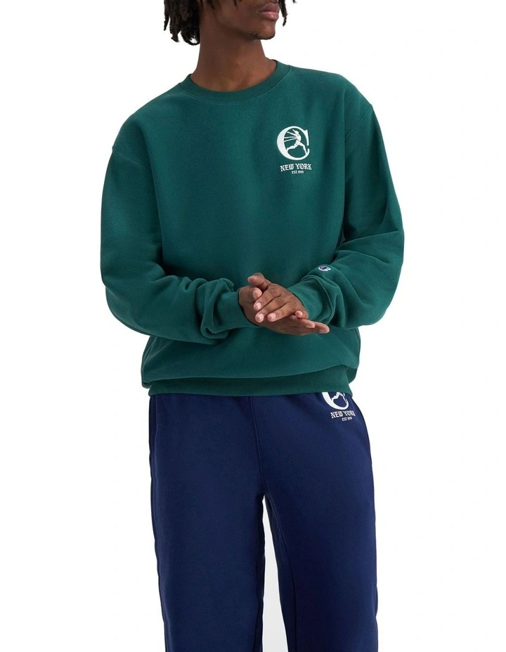 Reverse Weave C Field Crew Sweat Top in Spruce Willis
