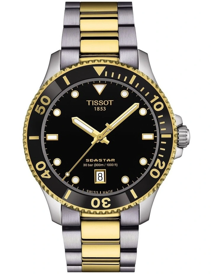 Seastar 1000 40mm T1204102205100 Watch in Black/Yellow Gold
