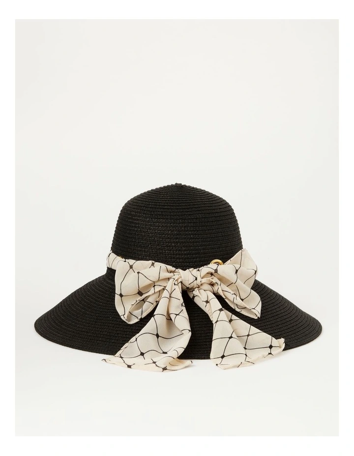 Scarf Detail Summer Hat in Black