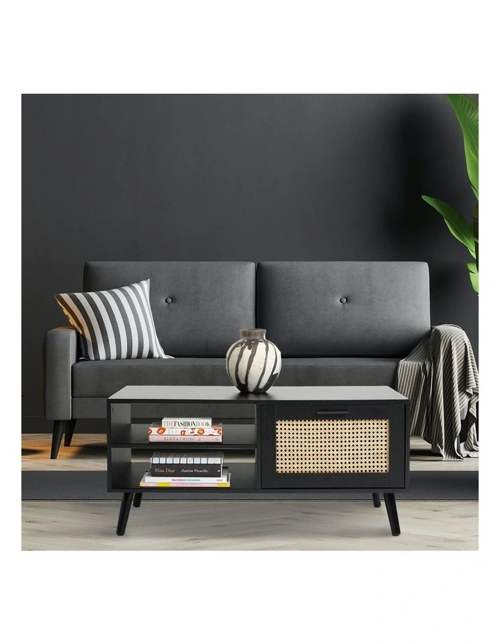 Casa Decor Rattan Coffee Table in Wooden Black