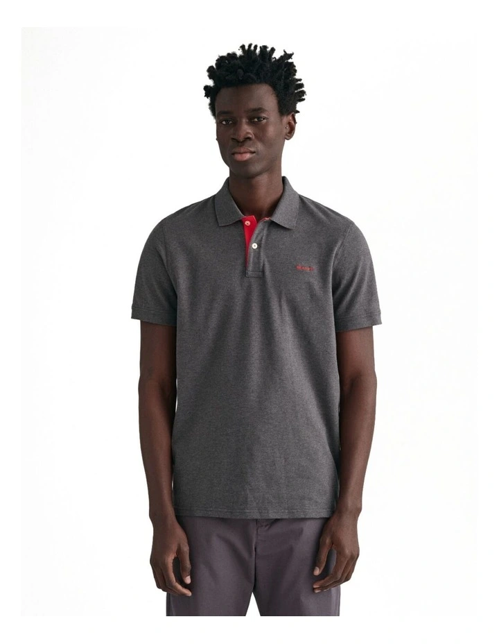 Contrast Pique Polo Shirt in Antracite Melange