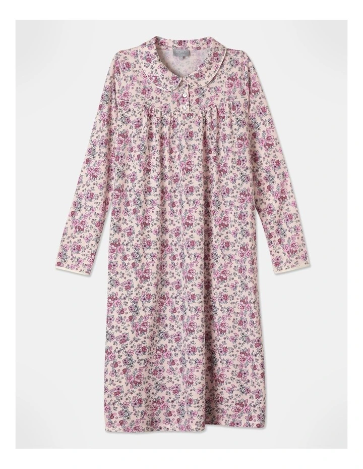 Cotton Long Sleeve Nightie in Pink Floral