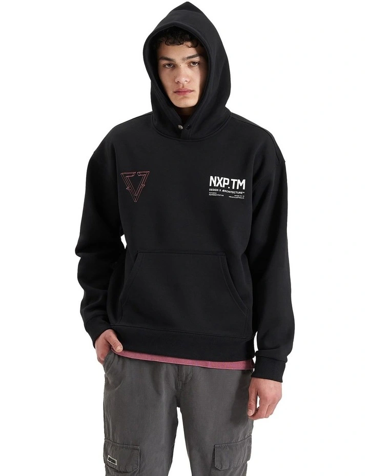 The Shard Heavy Box Fit Hooded Sweater in Jet Black
