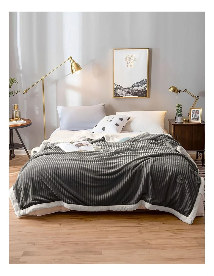 Double Sided Thick Flannel Throw Blanket in Grey