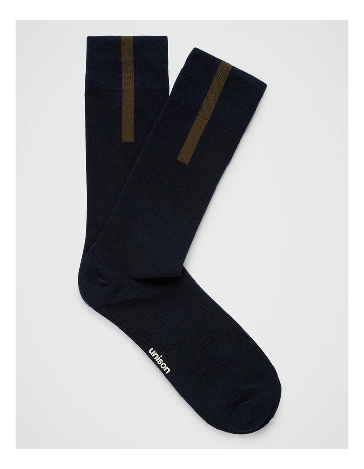 Vertical Block Stipe Crew Sock in Navy