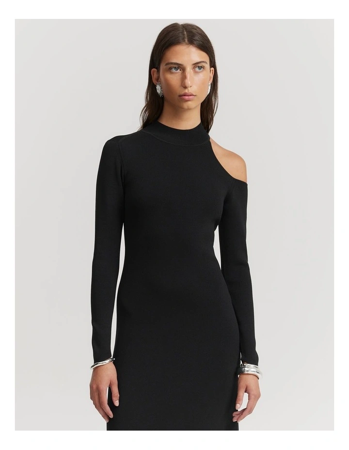 Cut-out Rib Dress in Black