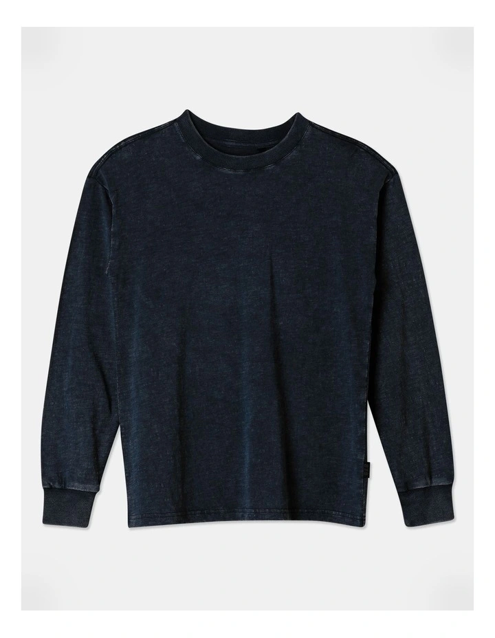Long Sleeve Acid Wash Tee in Navy