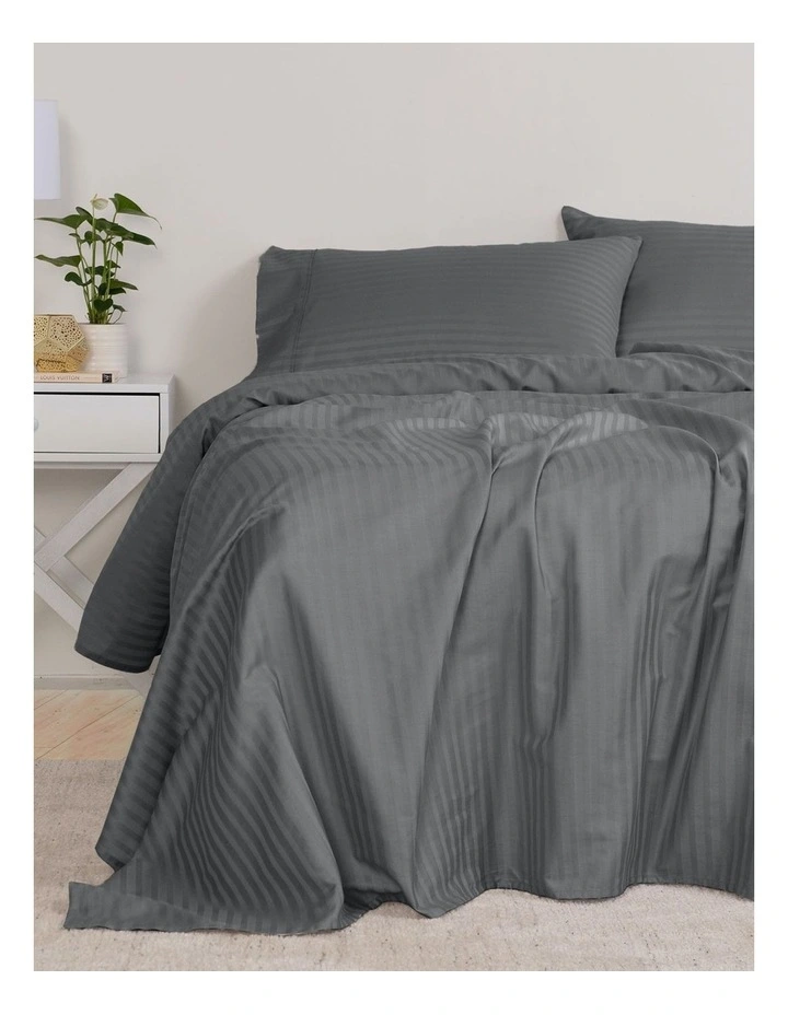 Cotton Sheet Stripe Hotel Grade Set in Charcoal
