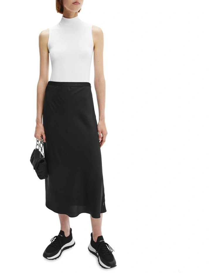 Recycled Bias Cut Midi Skirt in Black