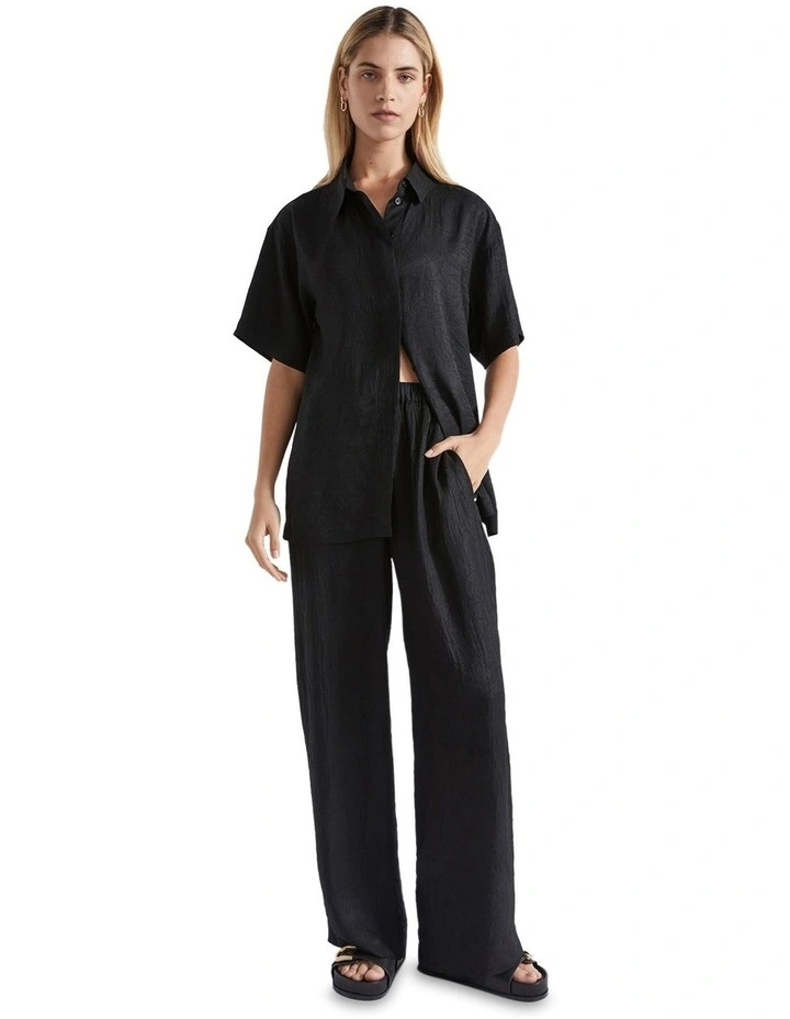 Satin Short Sleeve Shirt in Black