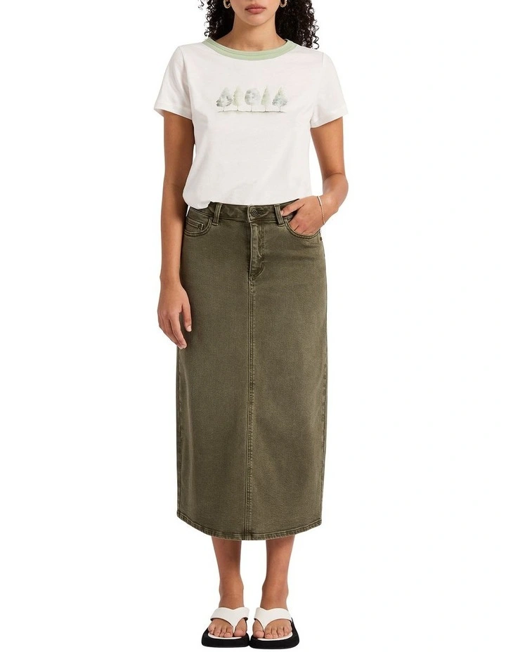 Billie Denim Midi Skirt in Tea Leaf