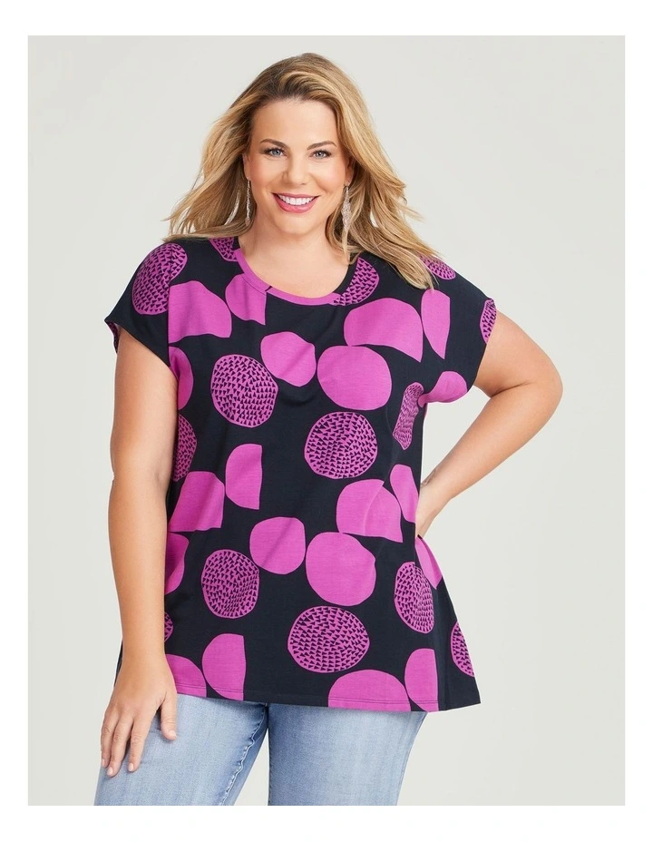 Cotton Abstract Spot Top in Navy/Plum