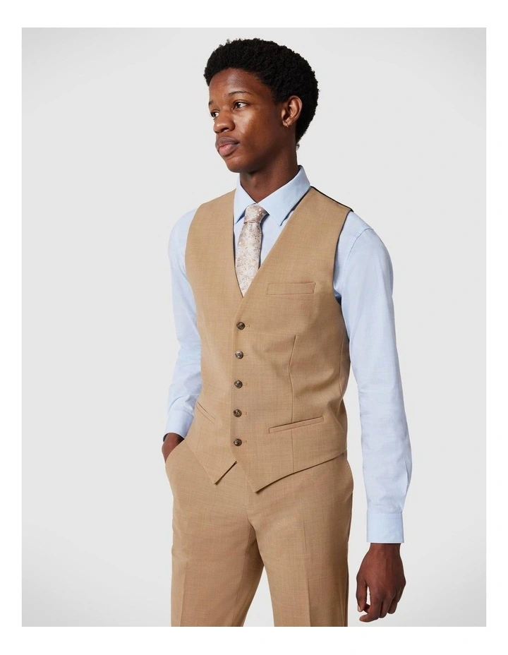 Wool Blend Tailored Vest in Camel