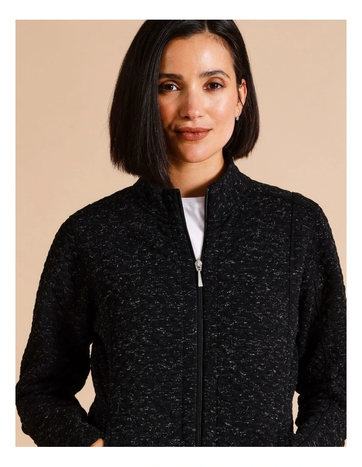 Recycled Polyester Blend Zip Thru Spot Jacquard Sweat Top In Black