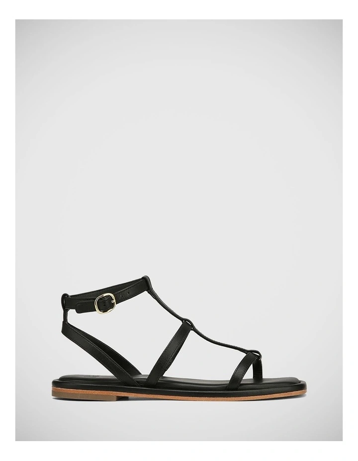 Aidie Leather Flat Sandal in Black