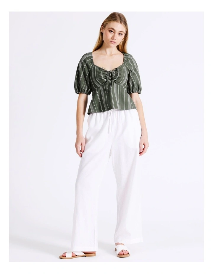 Organic Blend Short Sleeve Ruched Front Top in Green