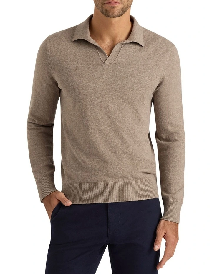 Carter Long Sleeve Polo Shirt in Latte