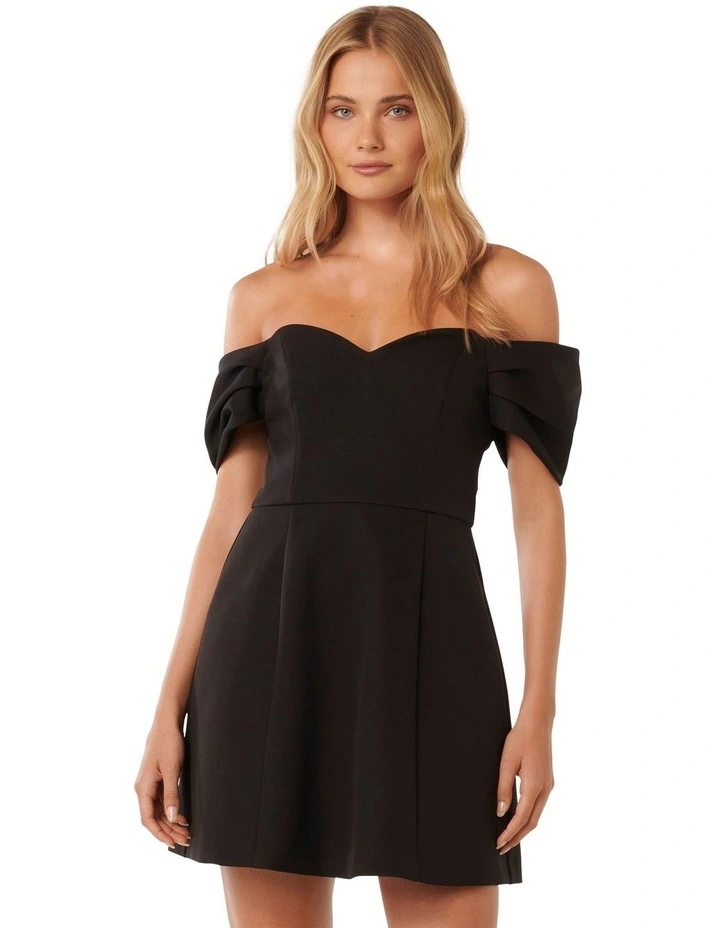 Sylvia Off Shoulder Mini Dress in Black