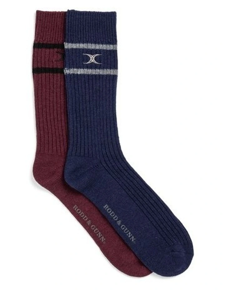 Line Out Sock Two Pack in Navy/Burgundy
