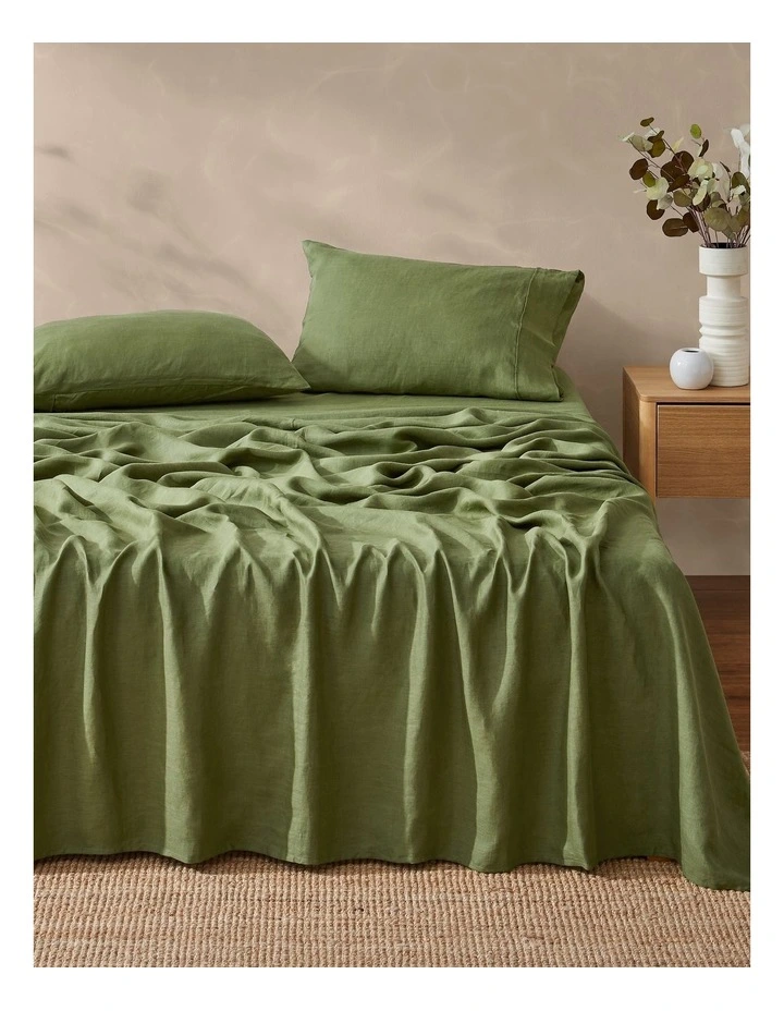 Vintage Washed Hemp Linen Sheet Set in Olive