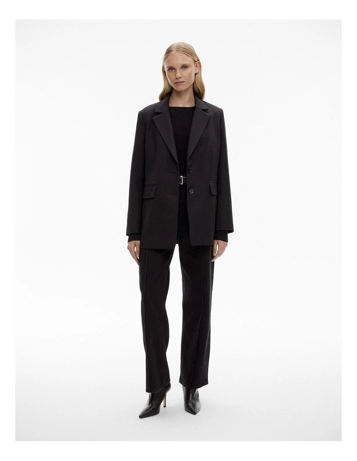 Wool Blend Boat Neck Knit in Black