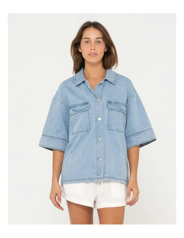 Hudson Short Sleeve Denim Shirt in Blue