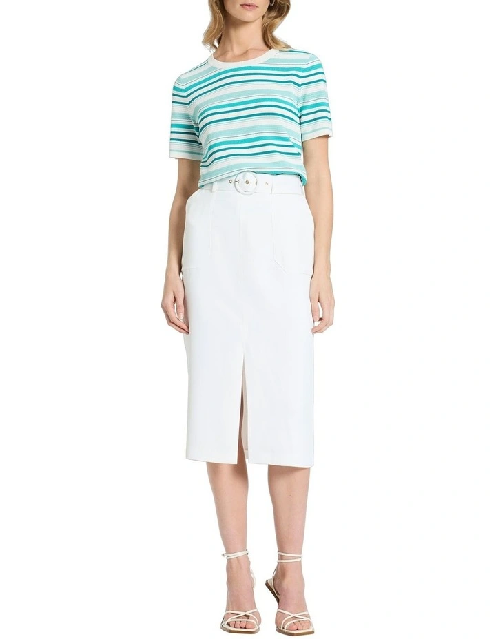 Liz Pointelle Knit Top in Teal Multi