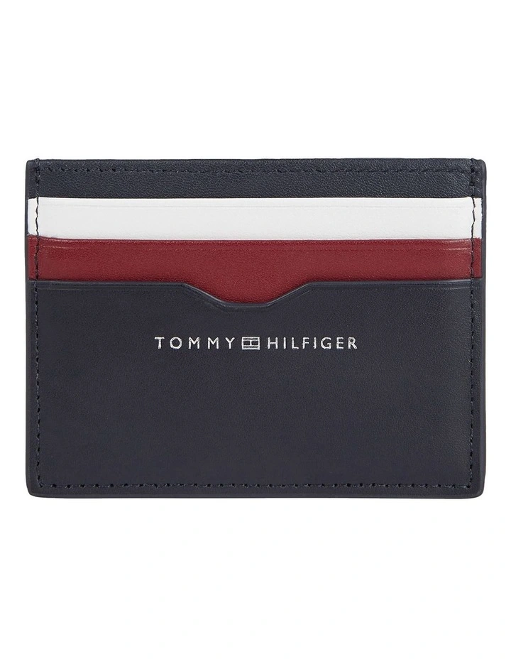 Colour-Blocked Leather Credit Card Holder in Blue