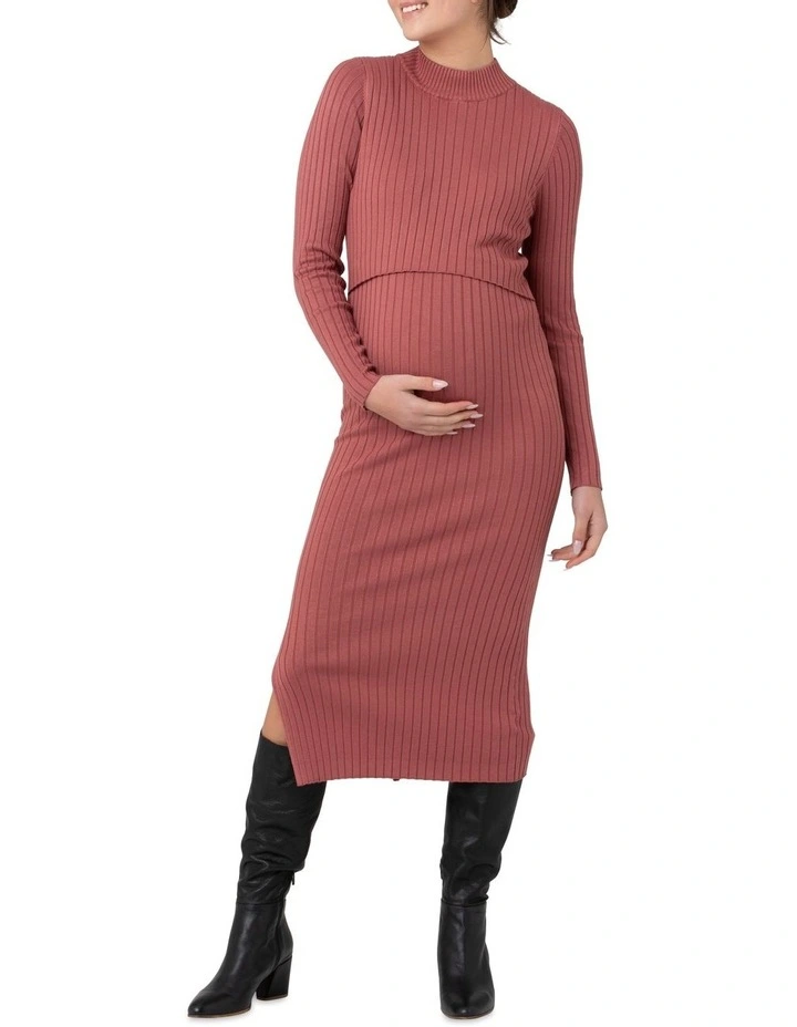 Nella Rib Nursing Knit Dress in Rouge