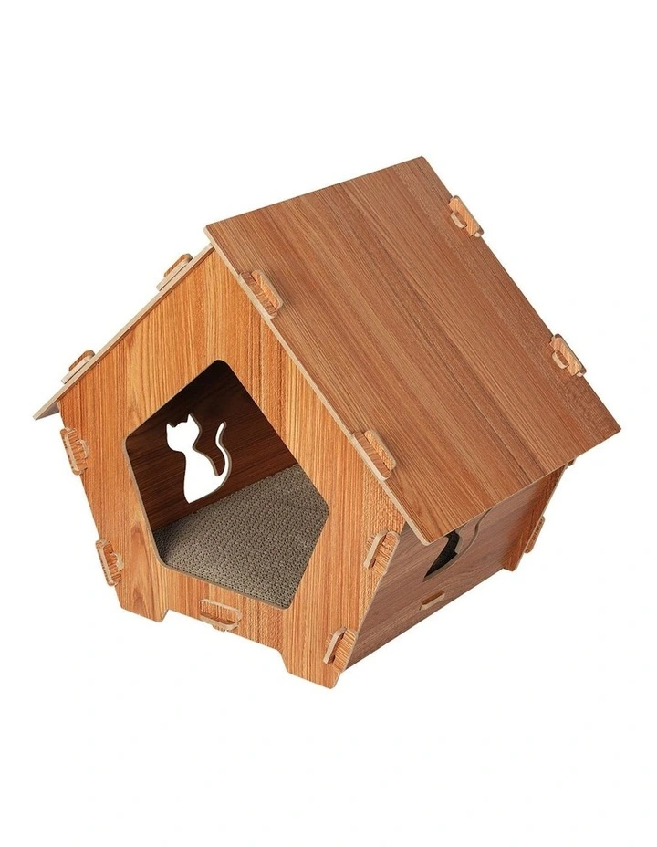 Cat Condo House Scratching Board in Brown