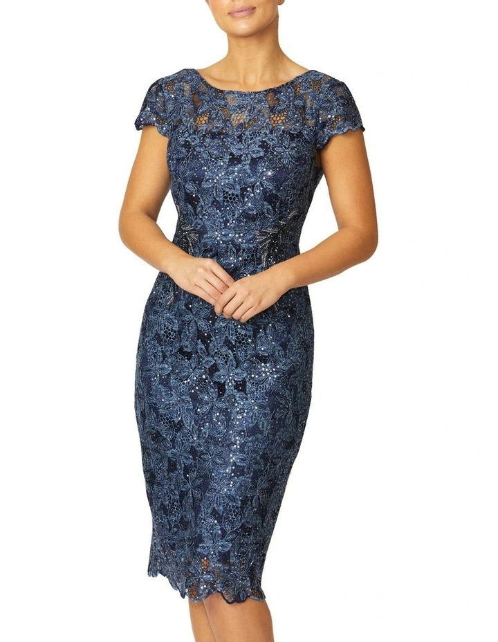 Venetia Sequin Lace Dress in Blue
