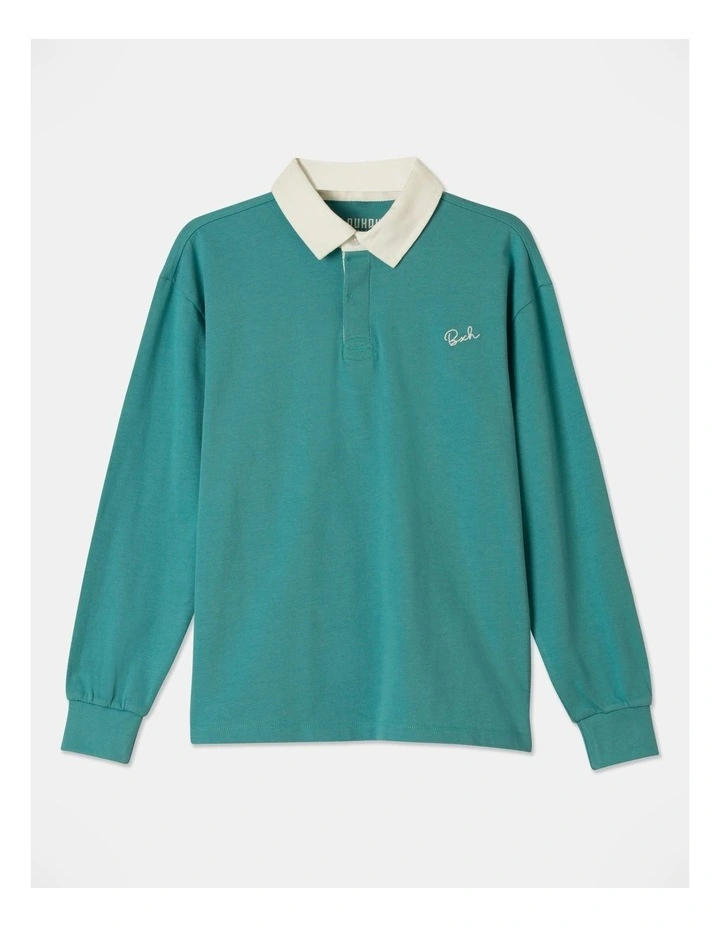 Long Sleeve Knit Rugby Shirt in Teal