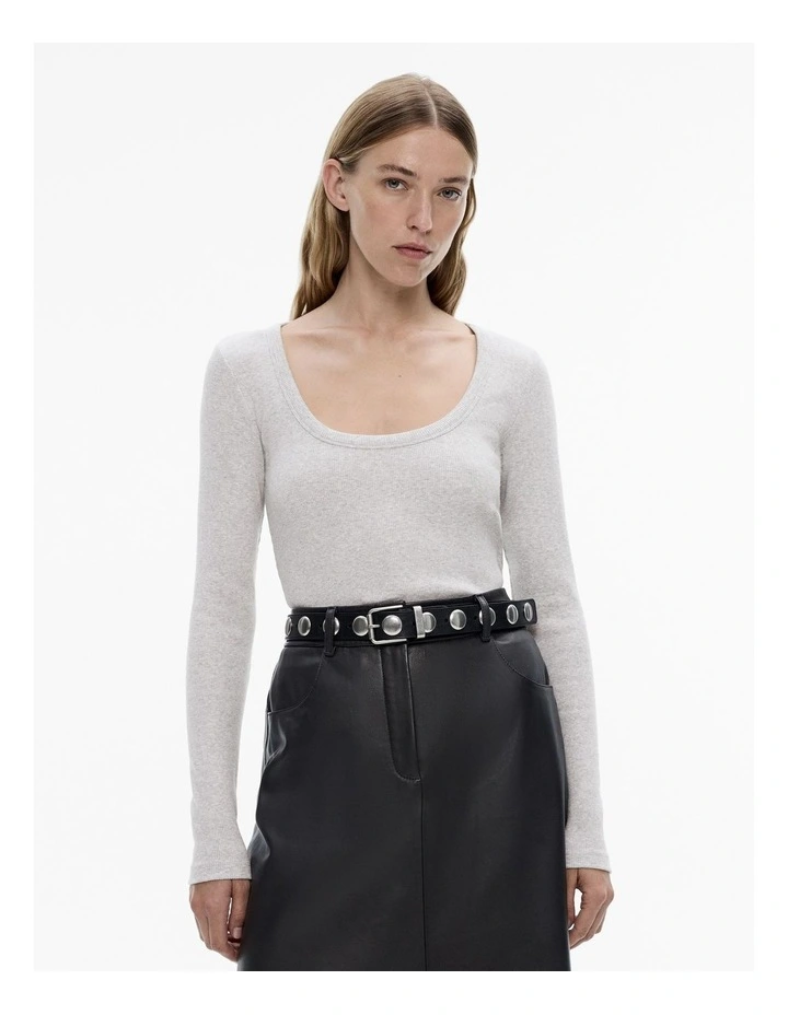 Scoop Neck Rib Top in Light Grey Marle