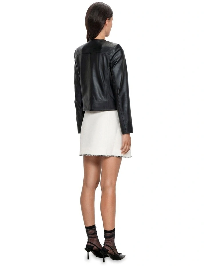 Leather Bound Crew Zip Front Jacket in Black