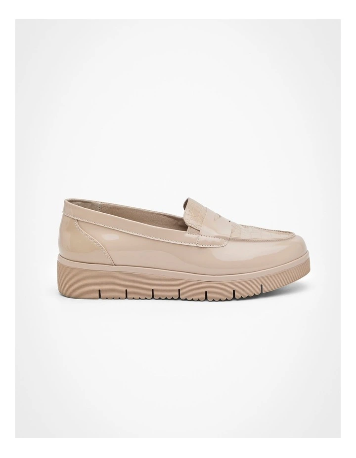 Wedge Croc Patent Loafer in Taupe