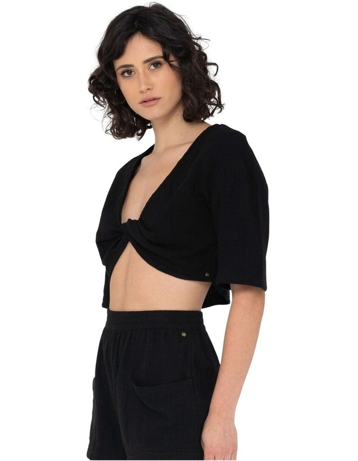 Somewhere Twisted Reversible Top in Black