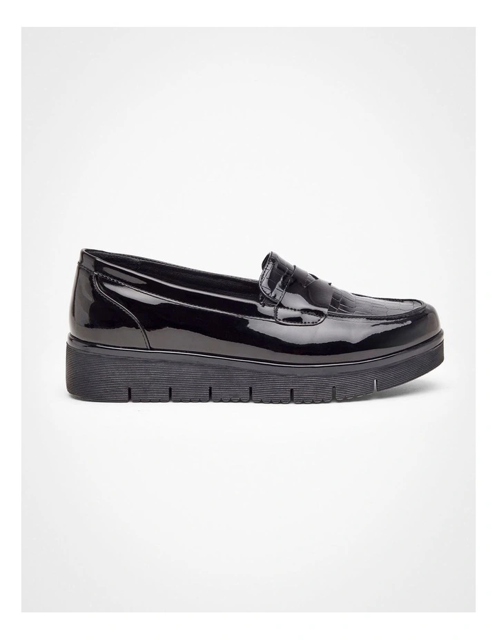 Wedge Croc Patent Loafer in Black