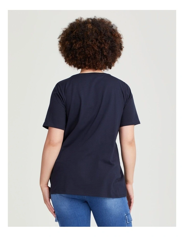 Cotton Rainbow Print Tee in Navy