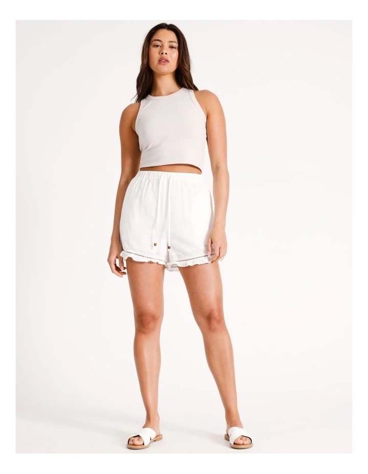 Cheesecloth Lace Trim Short in White