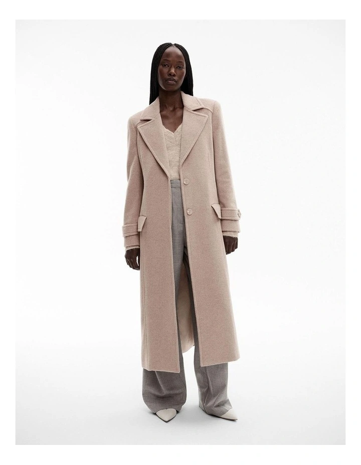 Wool Cashmere Tie Coat in Taupe Marle
