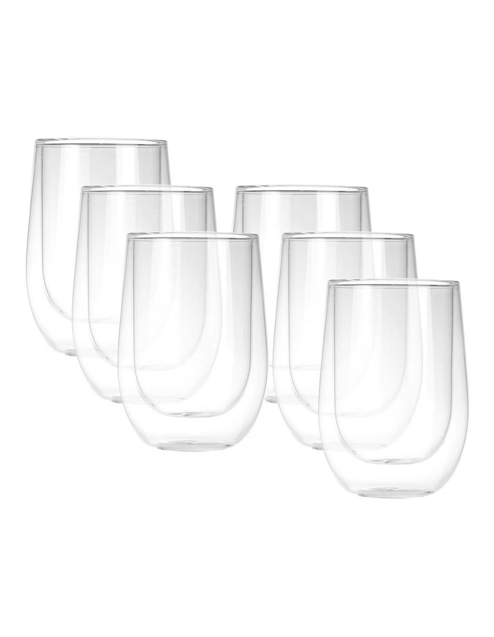 Double Wall Coffee Glass Set of 6 290ml Cups in White