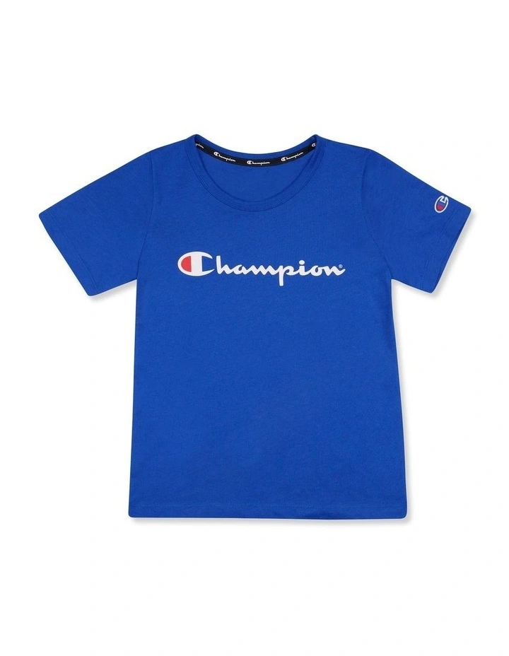 Script Short Sleeve Tee in Cotton Blue Grotto