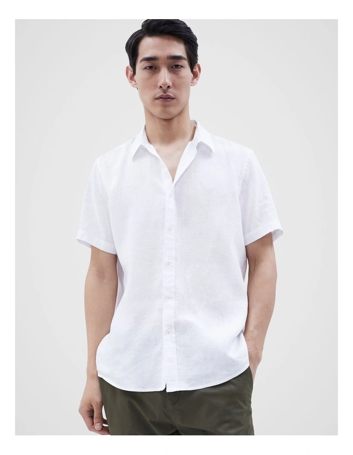 Linen Short Sleeves Regular Fit Shirt in White