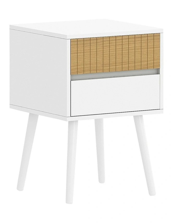 Clio Bedside Table Night Stand in White/Natural