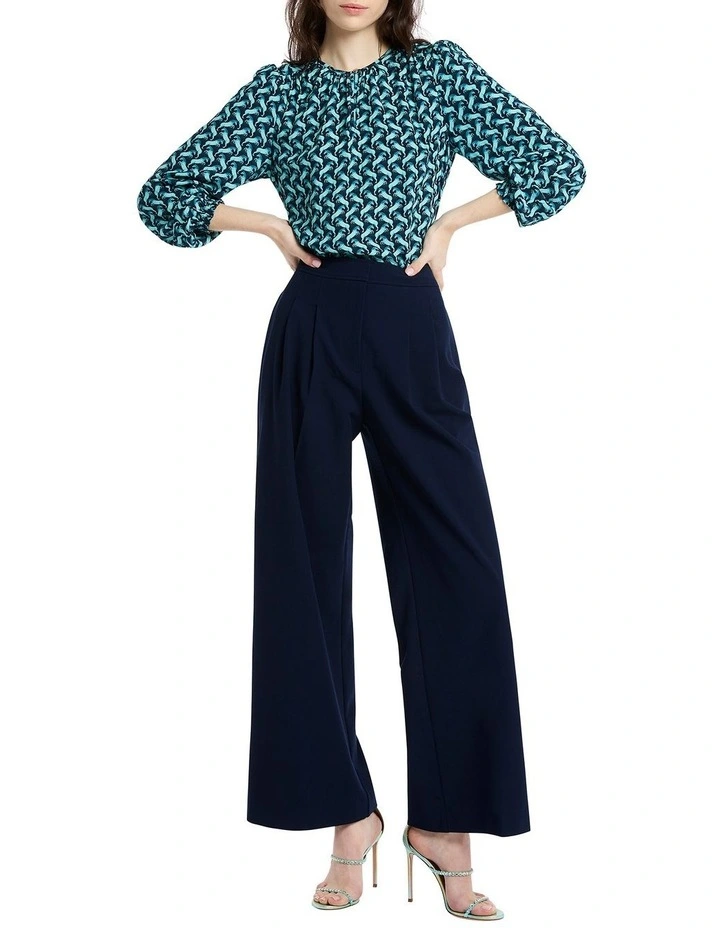 Go My Own Neigh Blouse in Navy/Gum Leaf