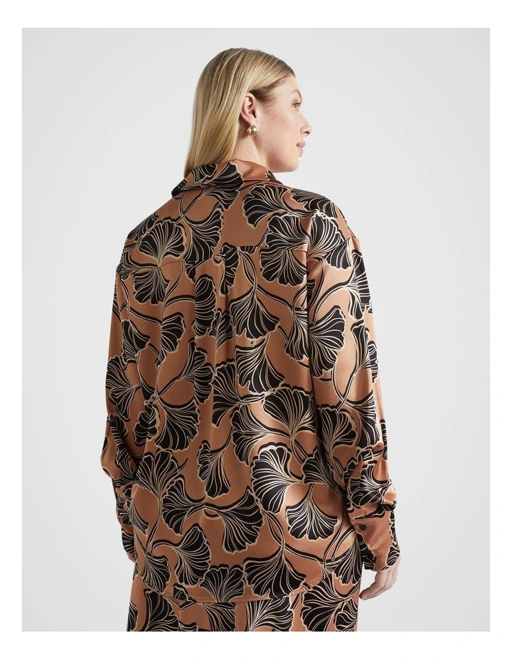 Satin Abstract Floral Shirt in Multi