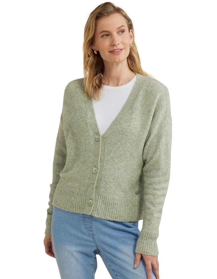 3 Button Cardigan in Green Mist Marle