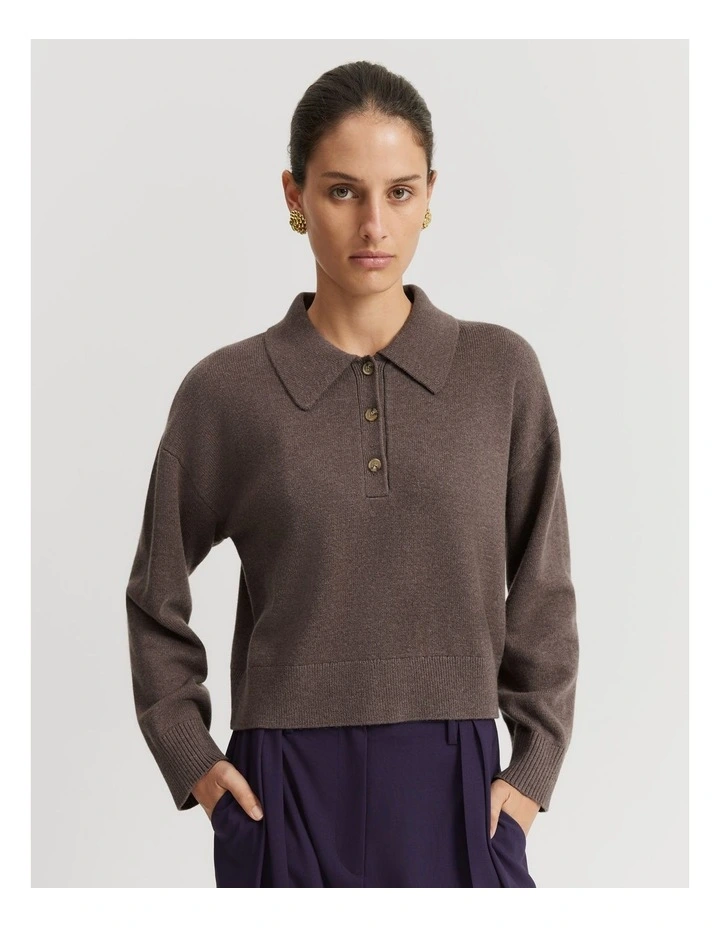 Organically Grown Cotton Blend Crop Crew Neck Knit in Truffle Marle