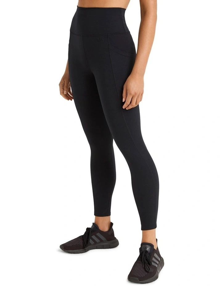 High Rise Pocket Ankle Grazer Tights in Black