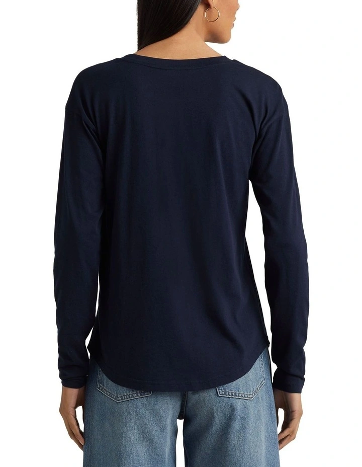 Beaded-Logo Jersey Long-Sleeve Tee in Blue